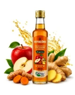 Vinagre de maçã orgânico com extrato de gengibre e cúrcuma 250ml