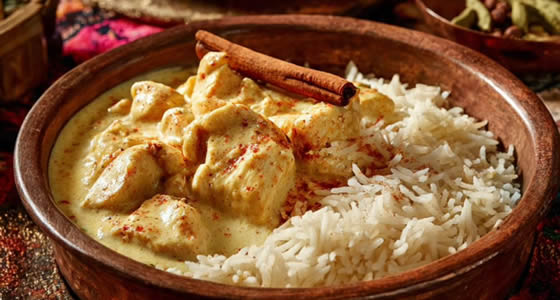 Frango Cremoso ao Estilo Indiano com Arroz Basmati Aromático